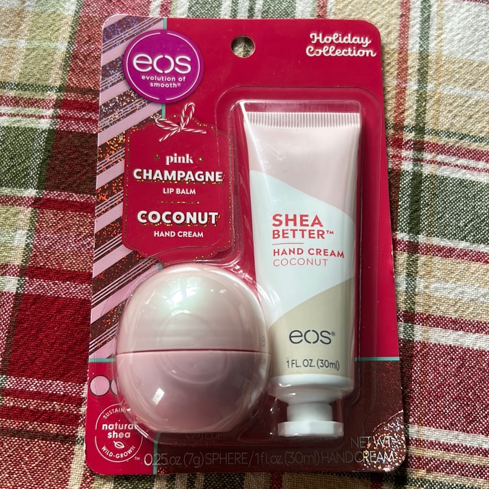 EOS Holiday Lip Balm & Hand Lotion Pink Champagne & Coconut Hand Cream Limited